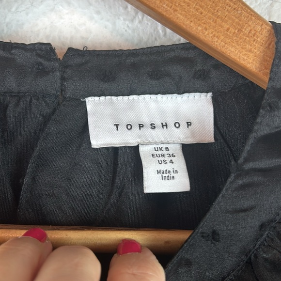 Perfect Topshop Dobby Shirred Waist Blouse in Black 4 - Picture 8 of 12